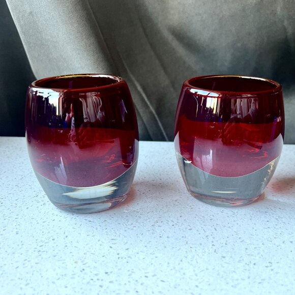 Set Of 2 Crate and Barrel Red Hand-Blown Glass Votive Candle Holders With Clear - Picture 9 of 9